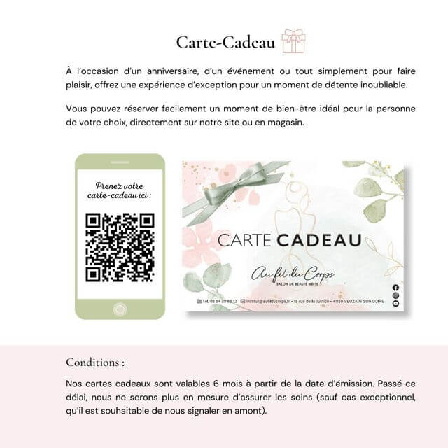 Carte de soin Au fil du corps bon cadeau soin corps soin visage