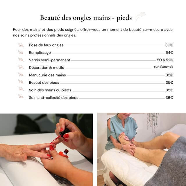 Carte de soin Au fil du corps semi permanent soin des mains et pieds pose de gel remplissage