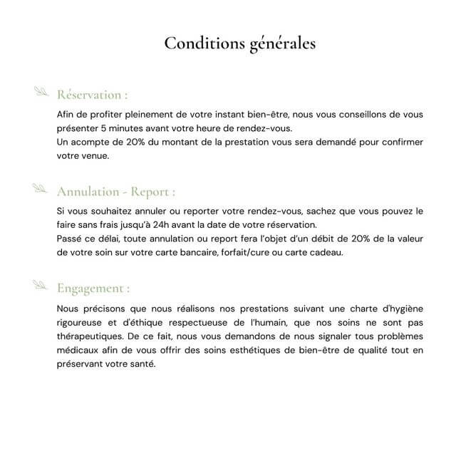 Carte de soin Au fil du corps condition général de vente CGV